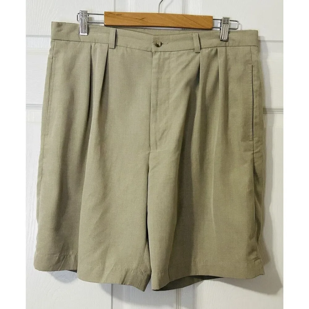 Perry Ellis Portfolio Men's 34 Beige Pleated Shorts Mini Check